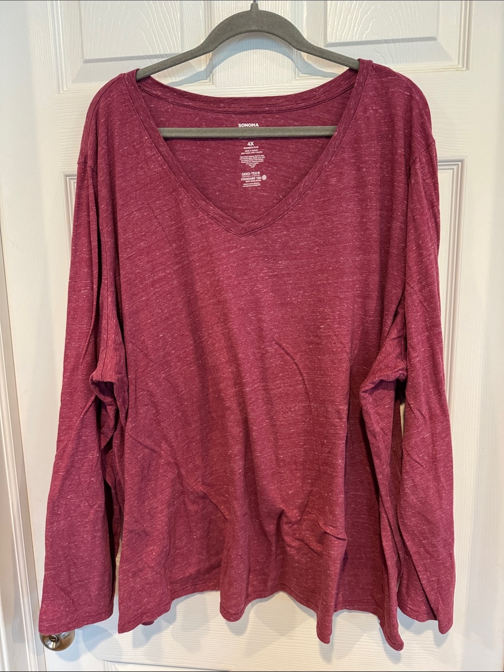 Sonoma Women's V-Neck Long Sleeve Top - Burgundy Heather